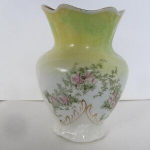 Antique Edwardian Ironstone Tooth Brush Holder Yellow Pink Home Decor Victorian